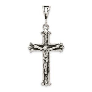 Million Charms 925 Sterling Silver Antiqued Crucifix Necklace Charm Pendant